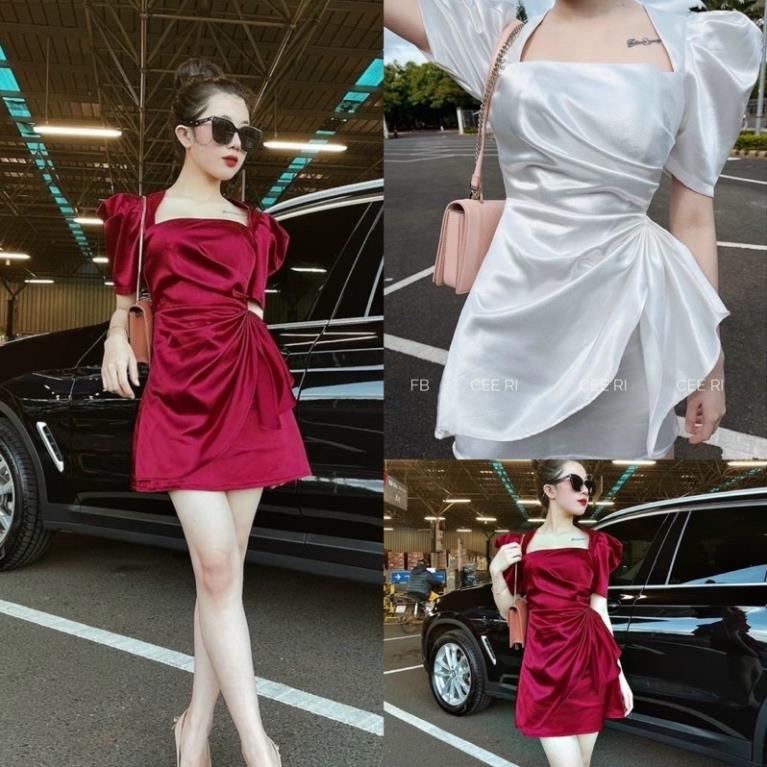 new Đầm Dự Tiệc Nhúng Tay Phồng - Váy Đầm Nữ Đi Chơi Dạo Phố Sang Trọng