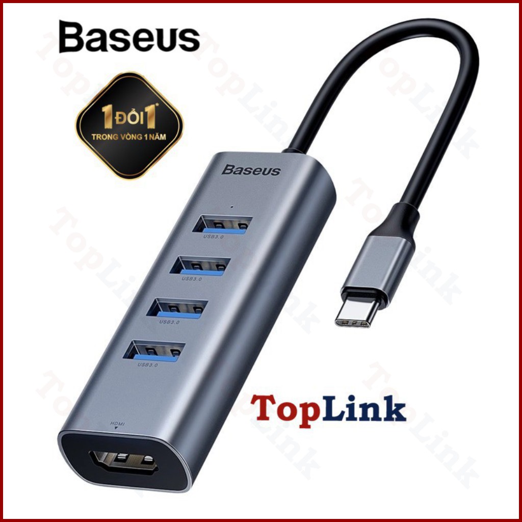 Hub Chuyển Đổi Type-C To HDMI và USB 3.0 - Hub chuyển Type C to USB 3.0 và HDMI Baseus Cho Macbook - TopLink