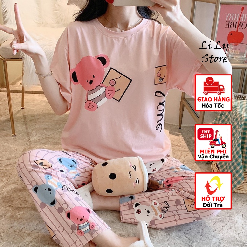 Đồ Bộ Nữ mặc nhà dễ thương chất liệu cotton đầy đặn mát mịn (tay ngắn quần dài)