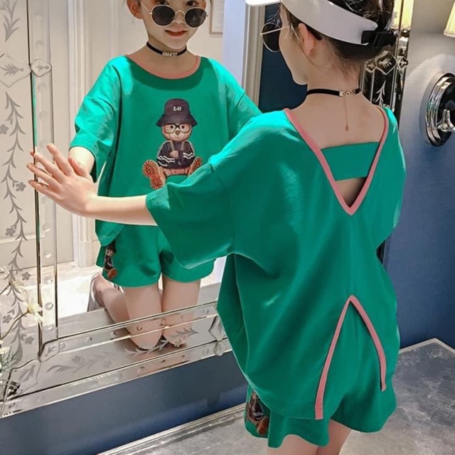 Bộ quần áo cotton phong cách hàn dành cho bé gái ( 13-45kg)