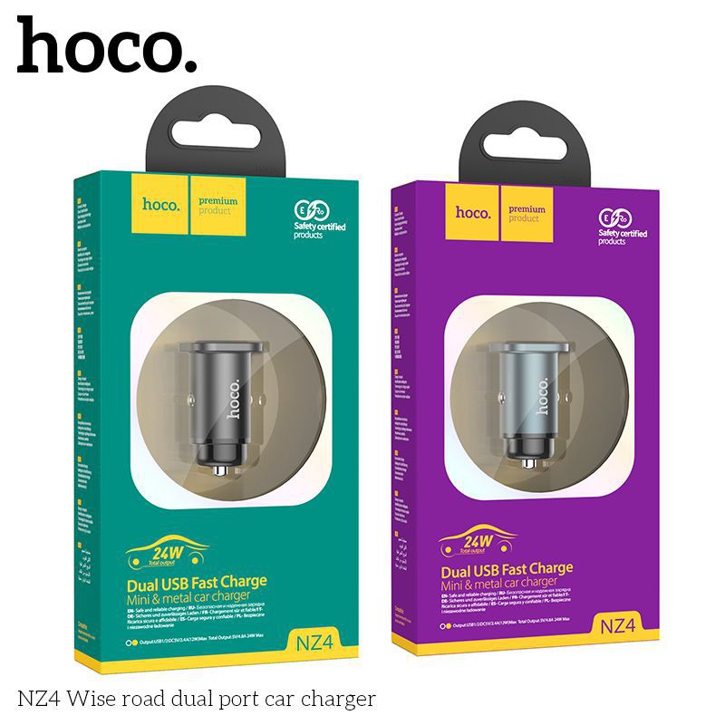 Tẩu Sạc Ô Tô 2 Cổng Sạc Nhanh 24W Hoco NZ4 - Bảo Hành Chính Hãng 12 Tháng