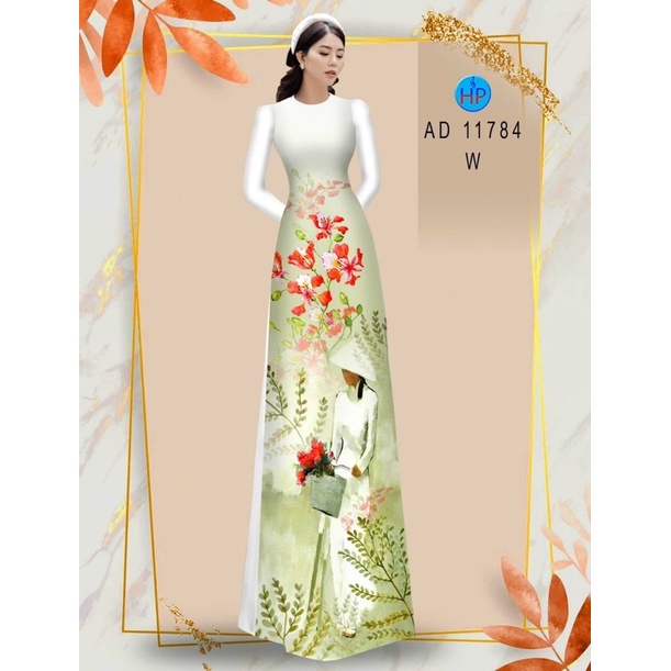 Vải may áo dài 3D Hoa phượng và cô gái