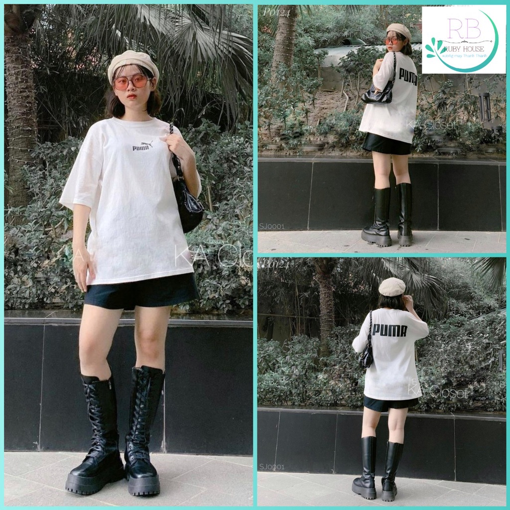 Bộ đồ quần đùi RUBY HOUSE86 áo thun tay lỡ Buma form rộng cá tính Ulzzang, áo chất cotton from 65kg