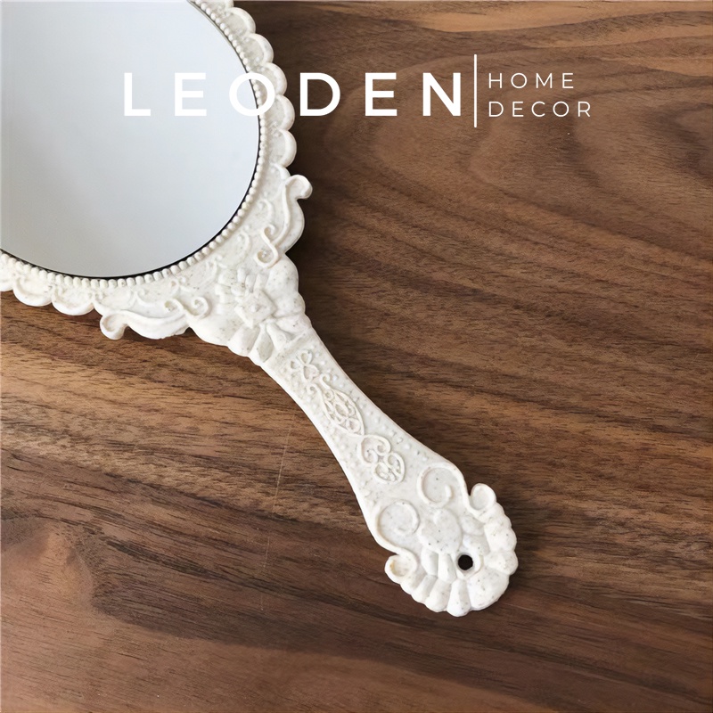 Gương cầm tay công chúa mini hoa văn vintage chạm khắc đẹp – LEODEN Decor