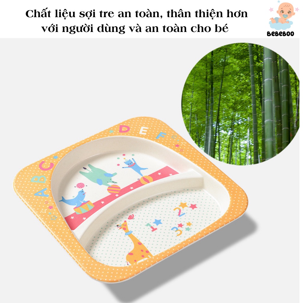Set khay ăn dặm 5 chi tiết bằng sợi tre gồm khay, bát, cốc, thìa, niĩa cho bé cưng