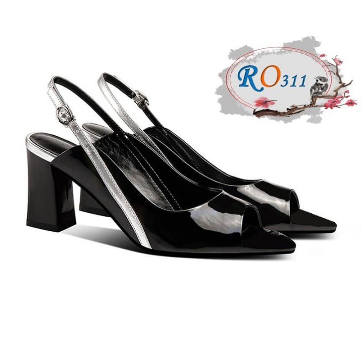 Giày cao gót nữ đẹp đế vuông 7cm hai màu đen trắng hàng hiệu rosata ro311