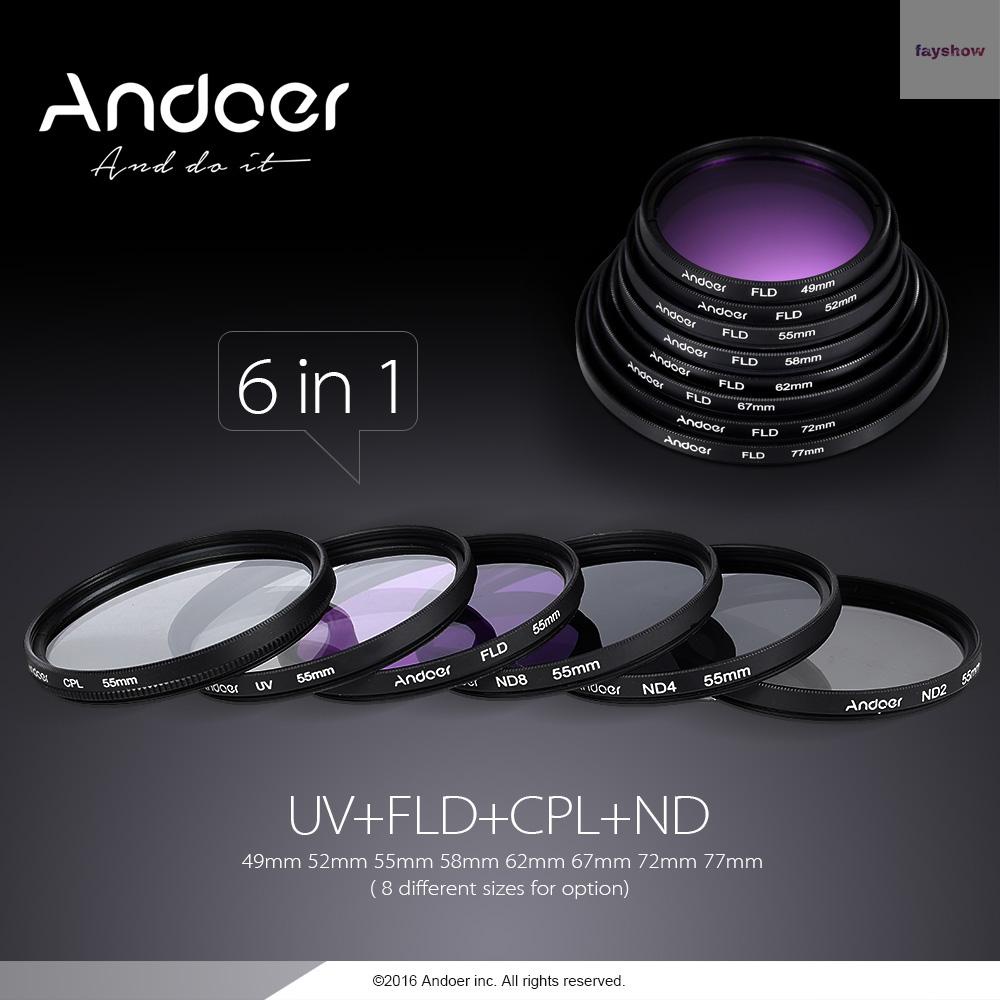 Bộ Lọc Ống Kính Máy Ảnh Andoer 49mm Uv + Cpl + Fld + Nd (Nd2 Nd4 Nd8) Kèm Túi Đựng / Nắp Ống Kính / Khăn Lau / Nắp Ống Kính / Giá Đỡ / Nắp