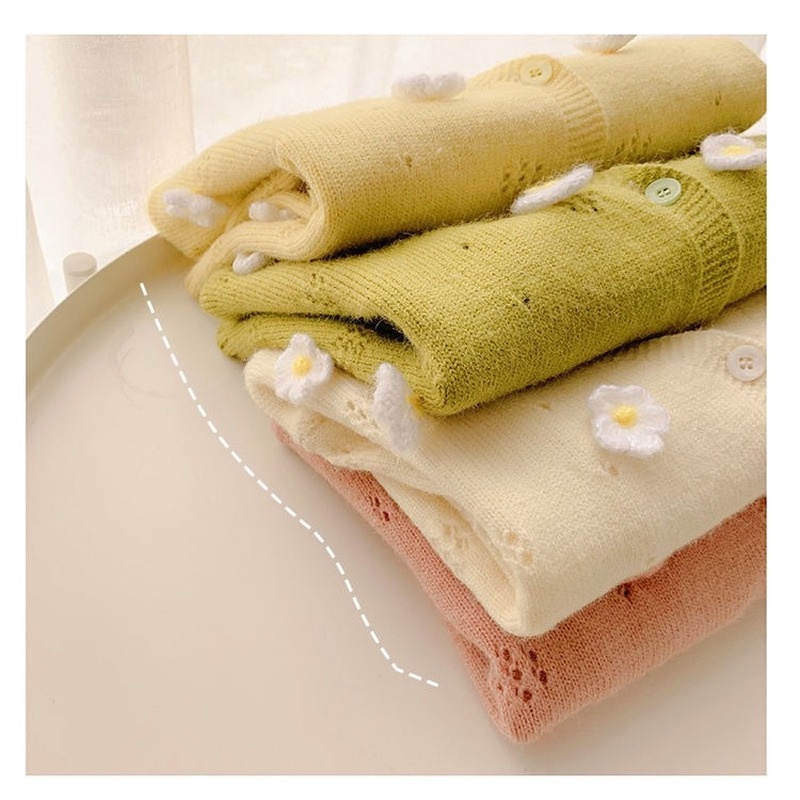 Áo Khoác Len Cardigan Họa Tiết Hoa Thời Trang Mùa Xuân Cho Bé Gái