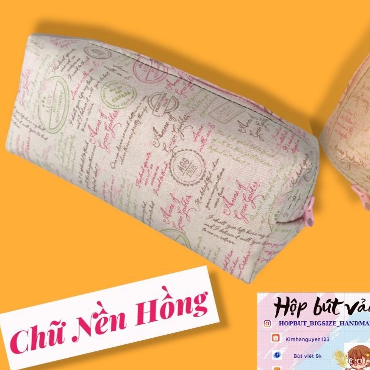 Hộp bút vải chữ hồng