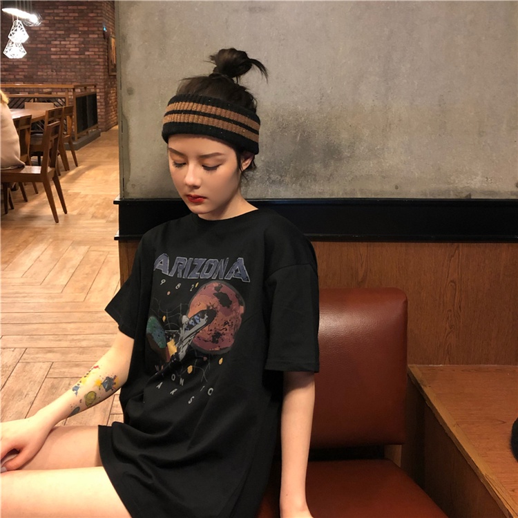 Áo Thun Nữ Ngắn Tay Cổ Tròn In Hình Thời Trang Hàn Quốc Mới