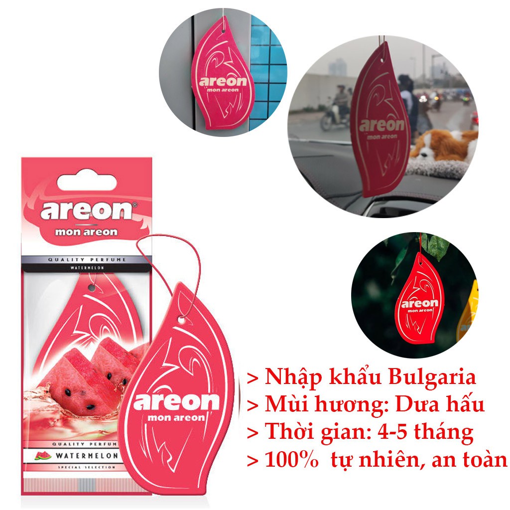 Lá Thơm Treo Xe Ô Tô AREON Water Melon Nhập khẩu Bulgaria  Khử mùi hôi xe,thơm phòng hiệu quả