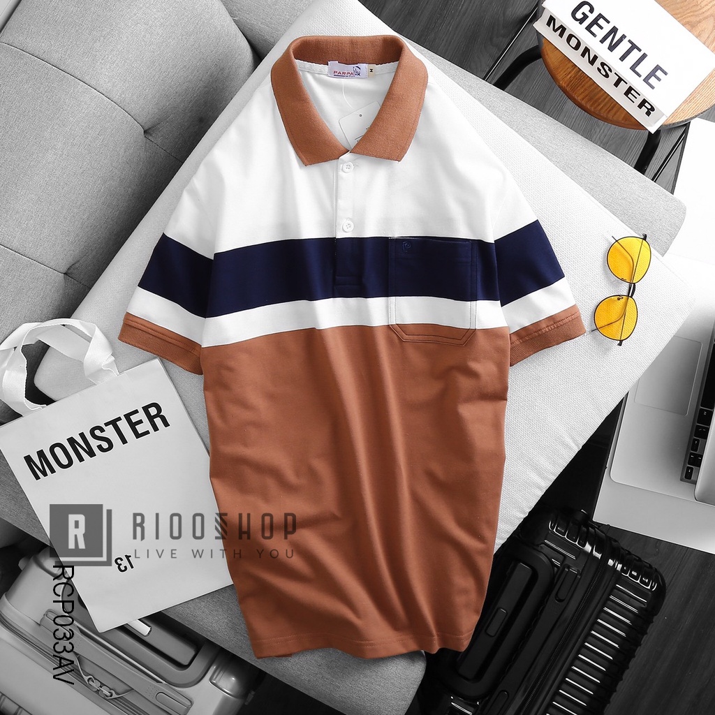 Áo phông nam có túi có cổ cao cấp phối màu đẹp RCP033 - áo polo nam cotton Riooshop