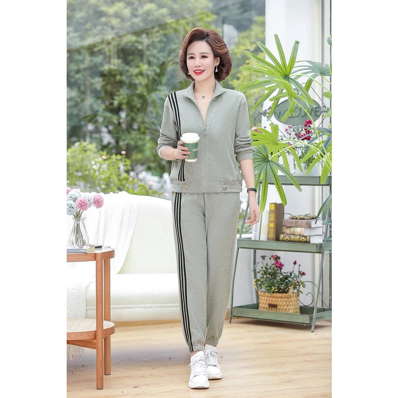 Bộ thể thao thu đông trung niên mềm mịn , Bộ đồ thể thao trung niên dài tay cotton da cá co dãn 4 chiều BTT02