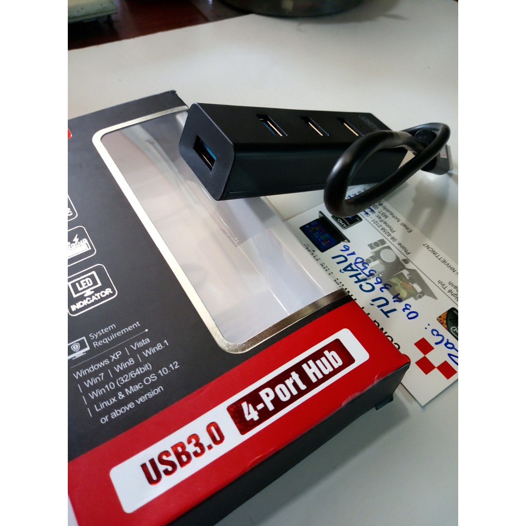 HUB USB 3.0 4 Port Unitek Y-3089 - Đèn Led báo - Cáp dài 25Cm