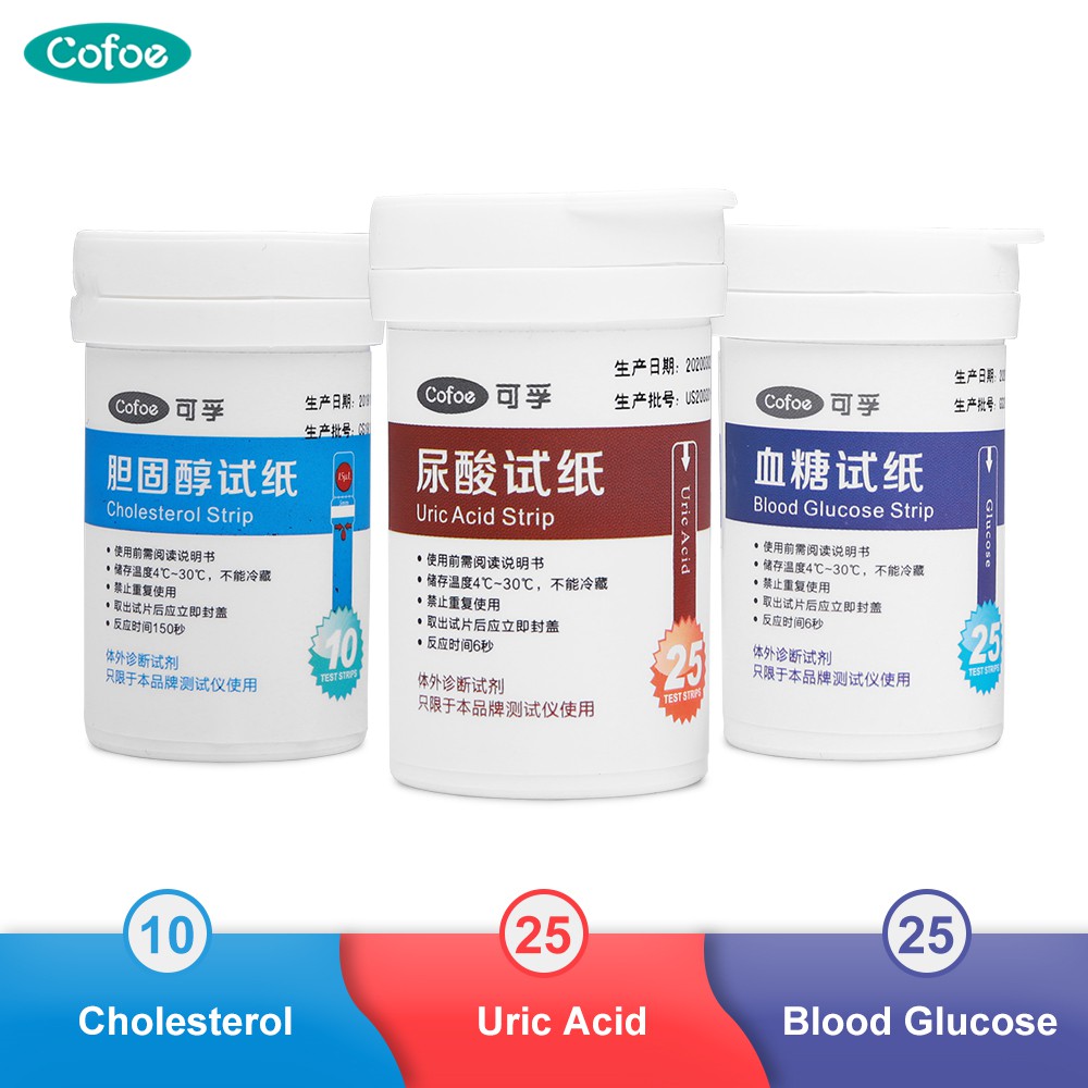 Que thử nồng độ đường huyết/Cholesterol/Uric Acid Cofoe + lưỡi chích 3 trong 1 phù hợp với mọi thiết bị đo