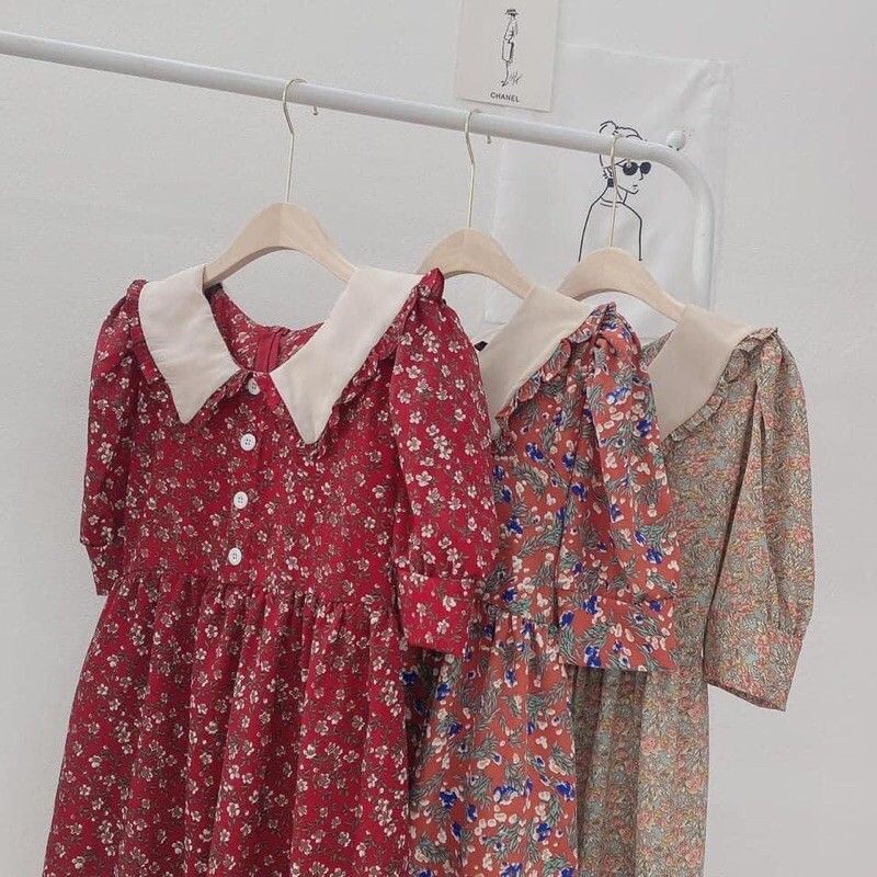 Váy Hoa Nhí Cổ Bèo Vintage [ BÁN SỈ ] 🌺 Đầm Hoa Nhí Dáng Dài One Boutique