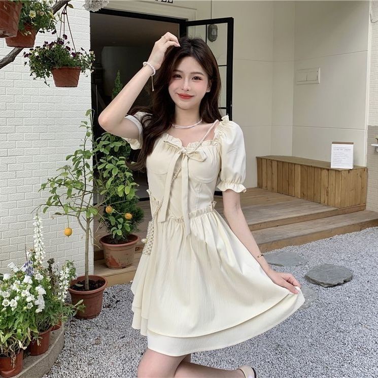 [MURIOKI] Đầm Chữ A Tay Phồng Cổ Vuông Phong Cách Hàn Quốc Thời Trang Mùa Hè Quyến Rũ Cho Nữ