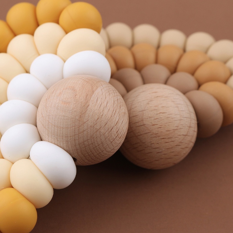 Đồ Chơi Nhai Gặm Nướu Hình Tròn Bằng Silicone Phối Hạt Dễ Thương Cho Bé