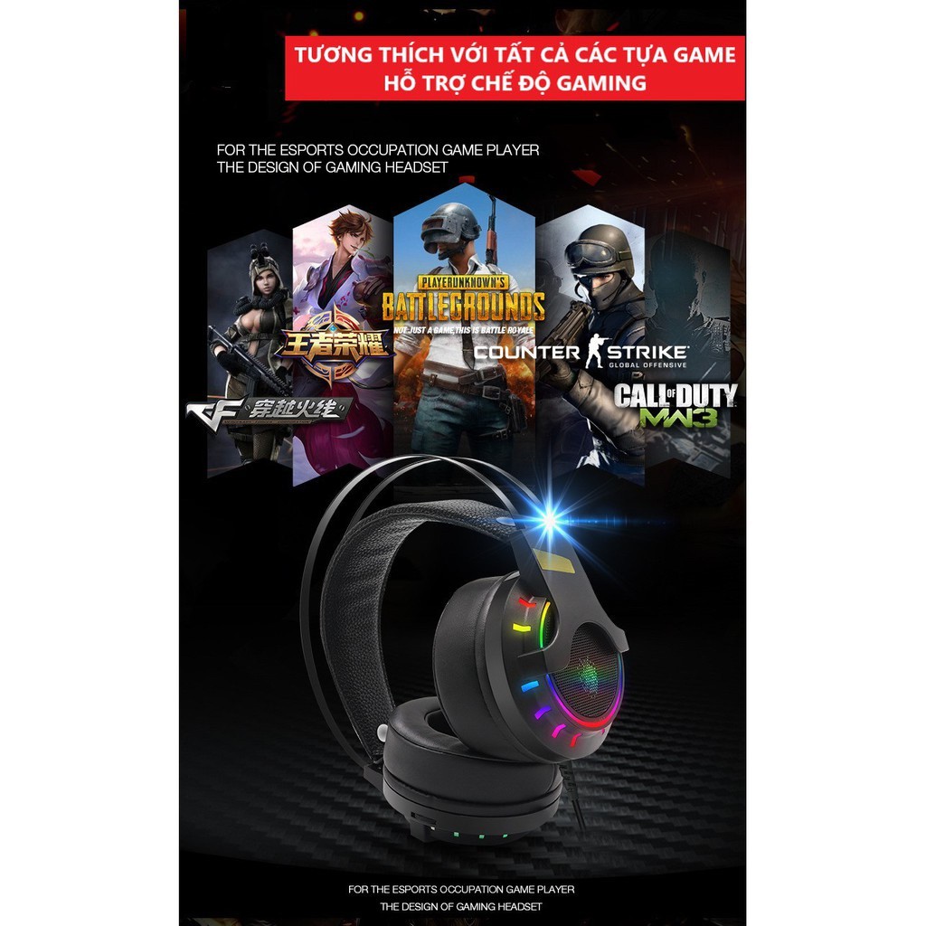 Tai nghe chụp tai gaming Tuner K3 cho máy tính chơi Game, nghe nhạc có dây, mic, led RGB chính hãng bảo hành 1 năm