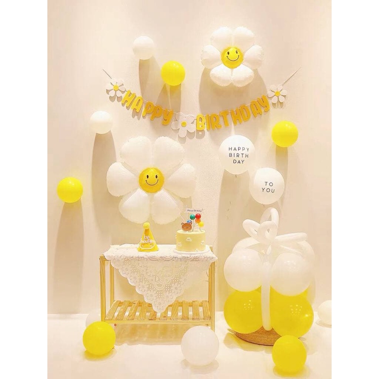 Dây chữ happy birthday hình hoa cúc trang trí sinh nhật phong cách Hàn Quốc
