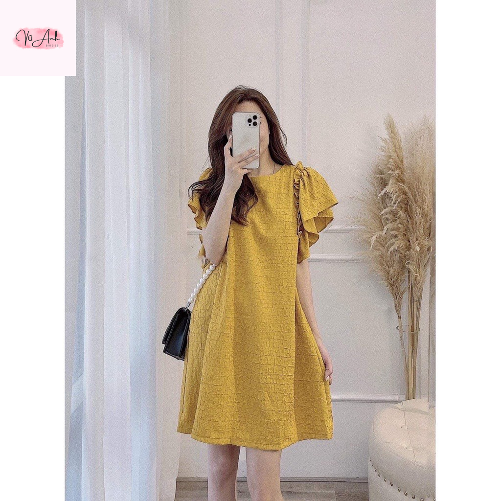 Váy bầu , đầm bầu , váy thiết kế tay bèo chất liệu đũi xốp hạt mềm mát thoải mái cho mẹ bầu đi làm