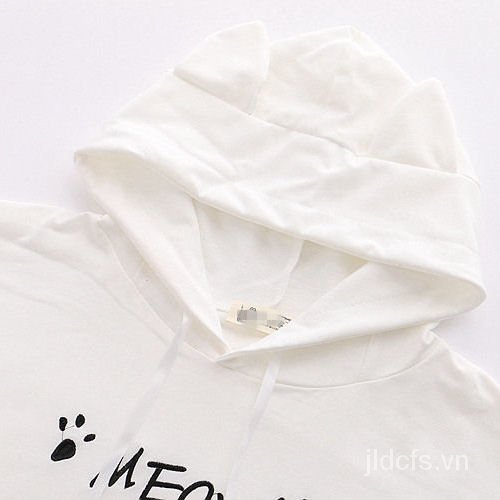 Áo hoodie ngắn tay thêu hình chân mèo xinh xắn phong cách Harajuku Nhật Bản dành cho nữ