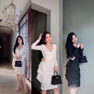 Đầm Body Thun Trắng-Đen Sang Trọng