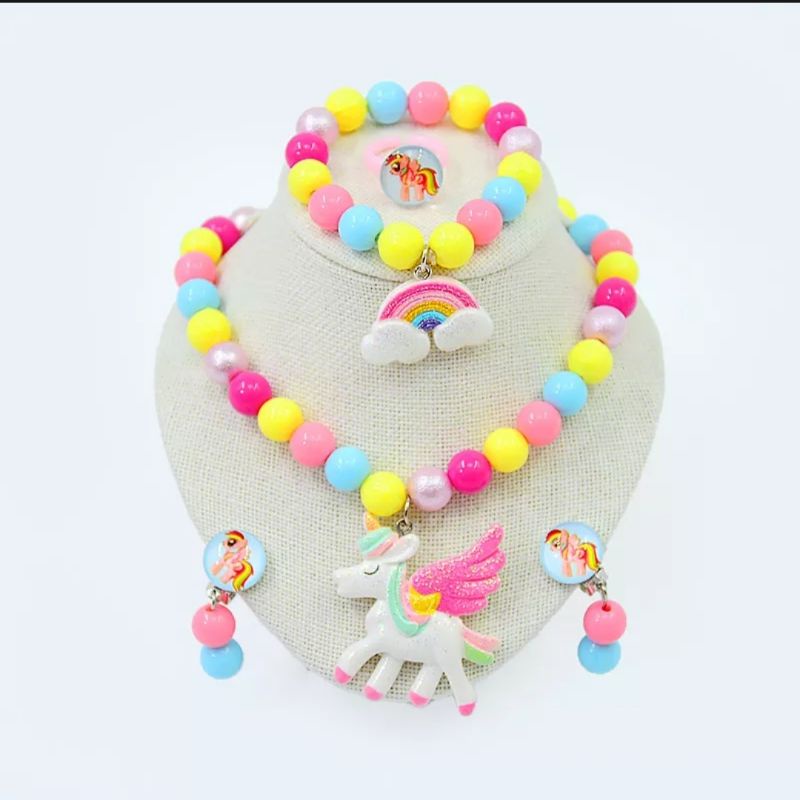Bộ trang sức cho bé gái hình ngựa Pony bóng đẹp gồm vòng tay dây chuyền vòng cổ bông tai nhẫn Pony cho bé gái