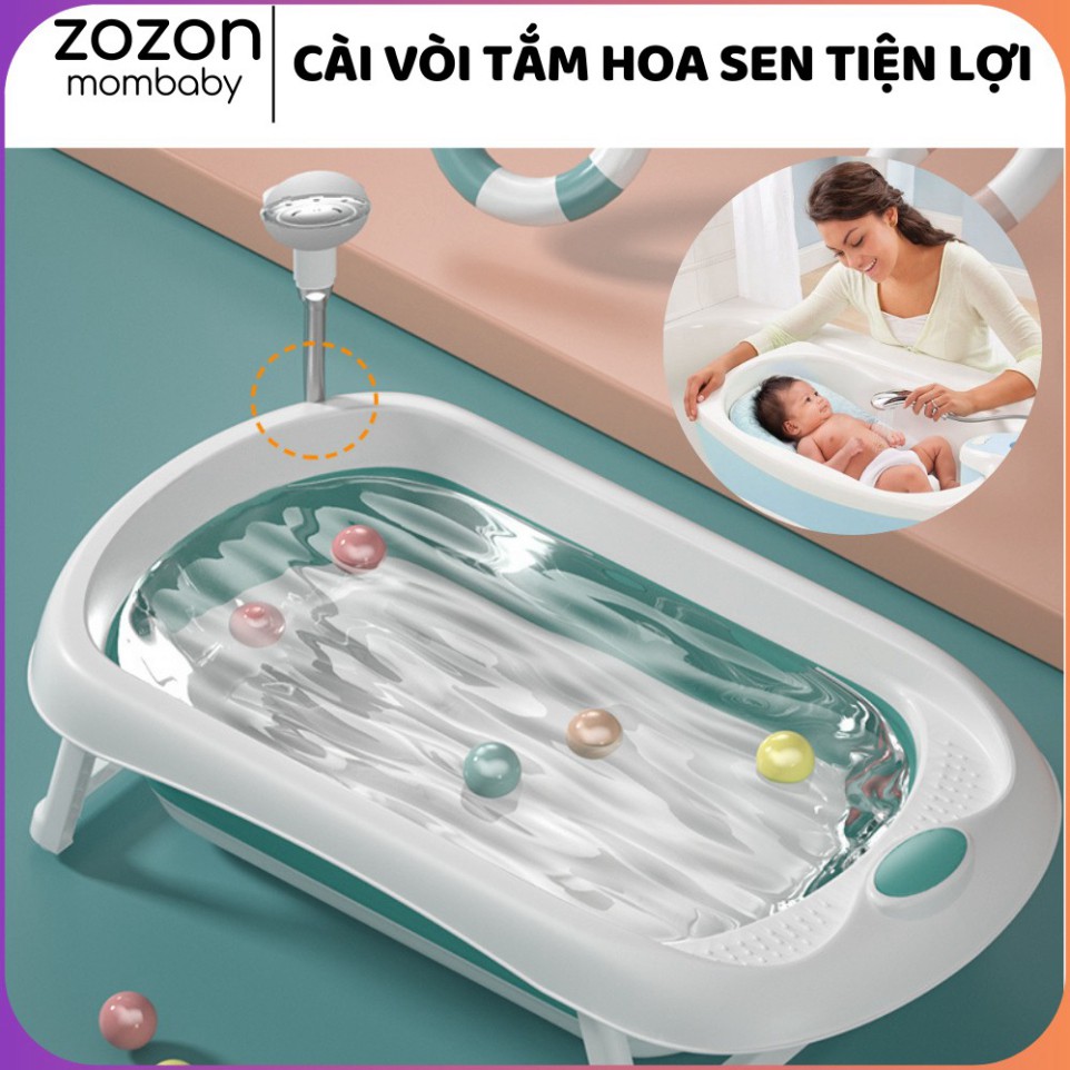 Chậu tắm cho bé gấp gọn báo nhiệt độ, thau tắm cho trẻ sơ sinh từ 0-5 tuổi, vòi hoa sen "