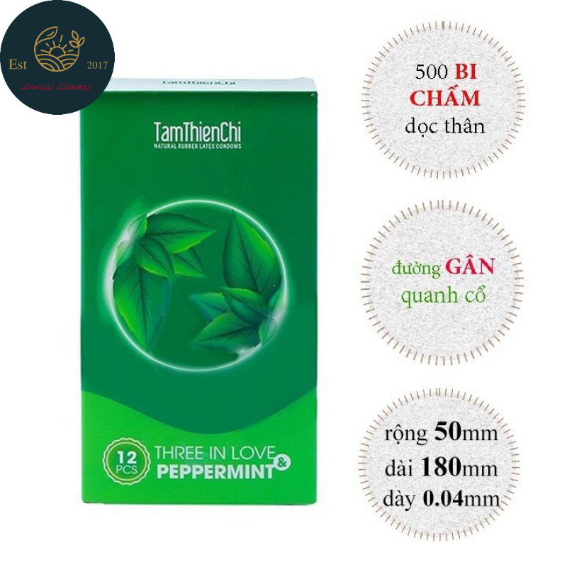 (12 CÁI) Bao cao su Three In Love Peppermint Tâm Thiện Chí