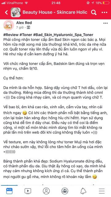 (Sẵn Có Bill)TONER CAO CẤP BAD SKIN HYALURONIC SPA TONER | BigBuy360 - bigbuy360.vn