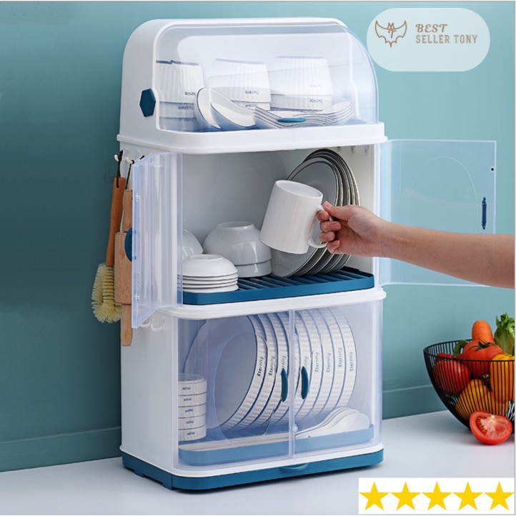 Tủ đựng chén 3 tầng chuyên nghiệp - Giá Úp Bát Mini Chống bụi