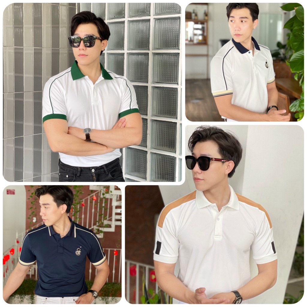 Áo polo nam phối vai, áo cao cấp vải cá sấu size VNXK sang trọng, thời trang, họa tiết cute - HOKOMEN
