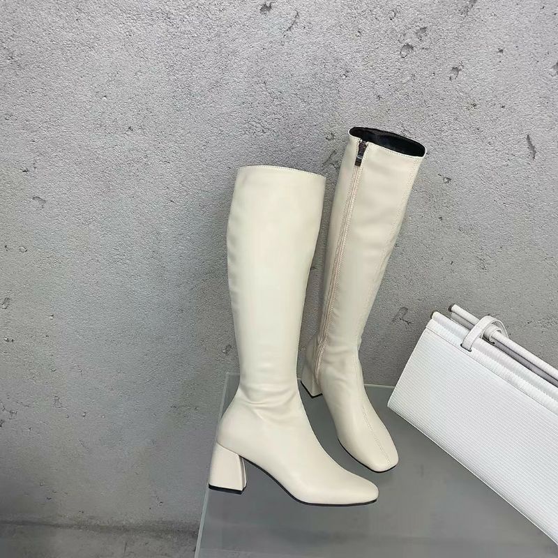 Boots gối nữ khóa gót 5p hàng đẹp đen nâu trắng kem