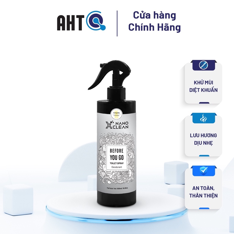 Chai xịt khử mùi nhà vệ sinh nano bạc Nano Xclean-hương dứa-khử mùi khó chịu, mùi khói thuốc, ẩm mốc nhà vệ sinh 500ml