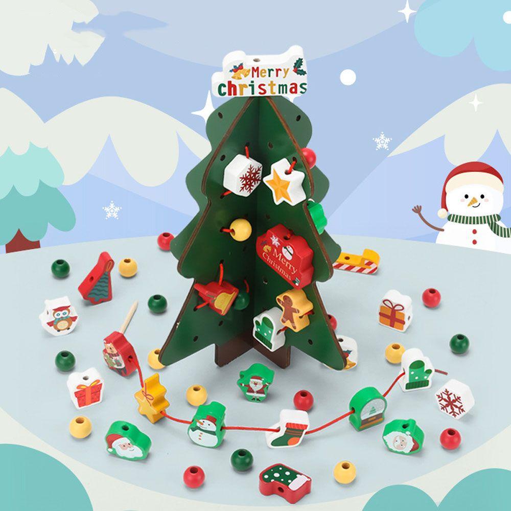 Bộ Đồ Chơi Xỏ Hạt Gỗ Hình Cây Thông Giáng Sinh Dành Cho Trẻ Em