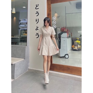 ĐẦM CỔ VEST ĐÍNH NÚT ĐUÔI CÁ
