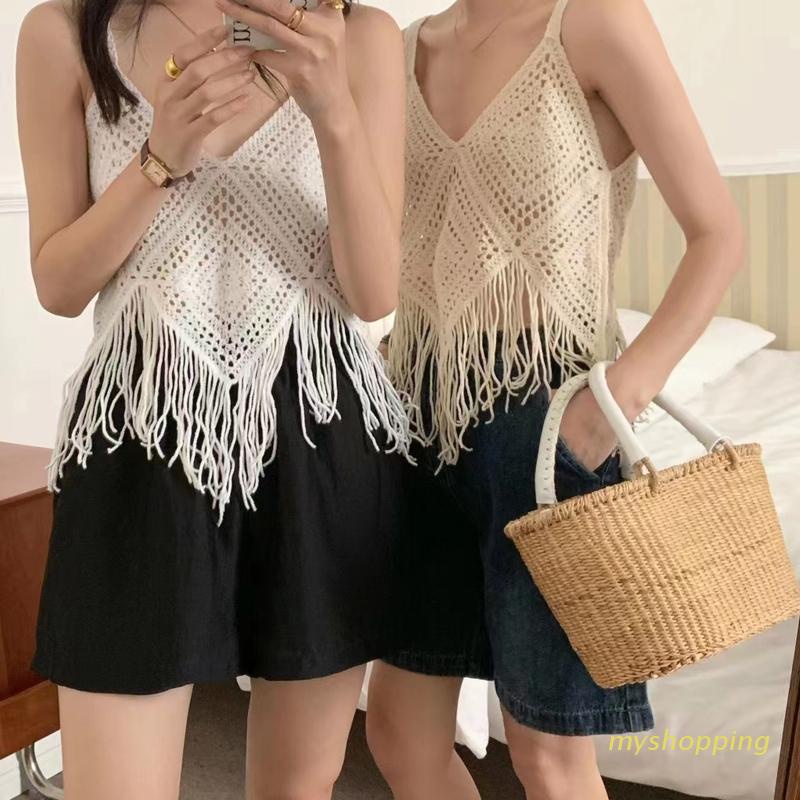 Áo Đan Len Dáng Rộng Thiết Kế Rỗng Thời Trang Mùa Hè Cho Nữ