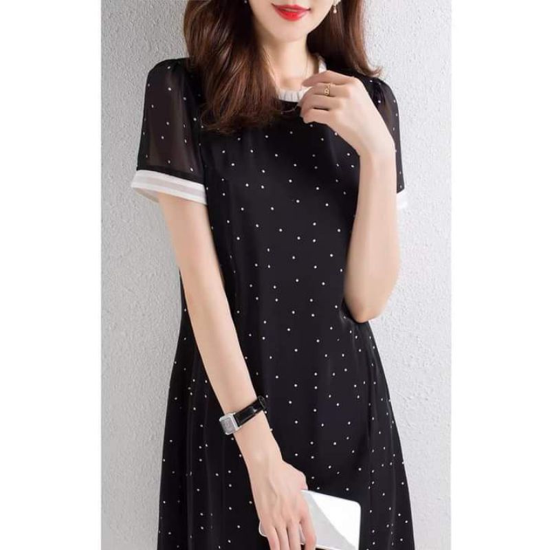 váy chấm bi dáng suông siêu xinh bầu bí bon chen