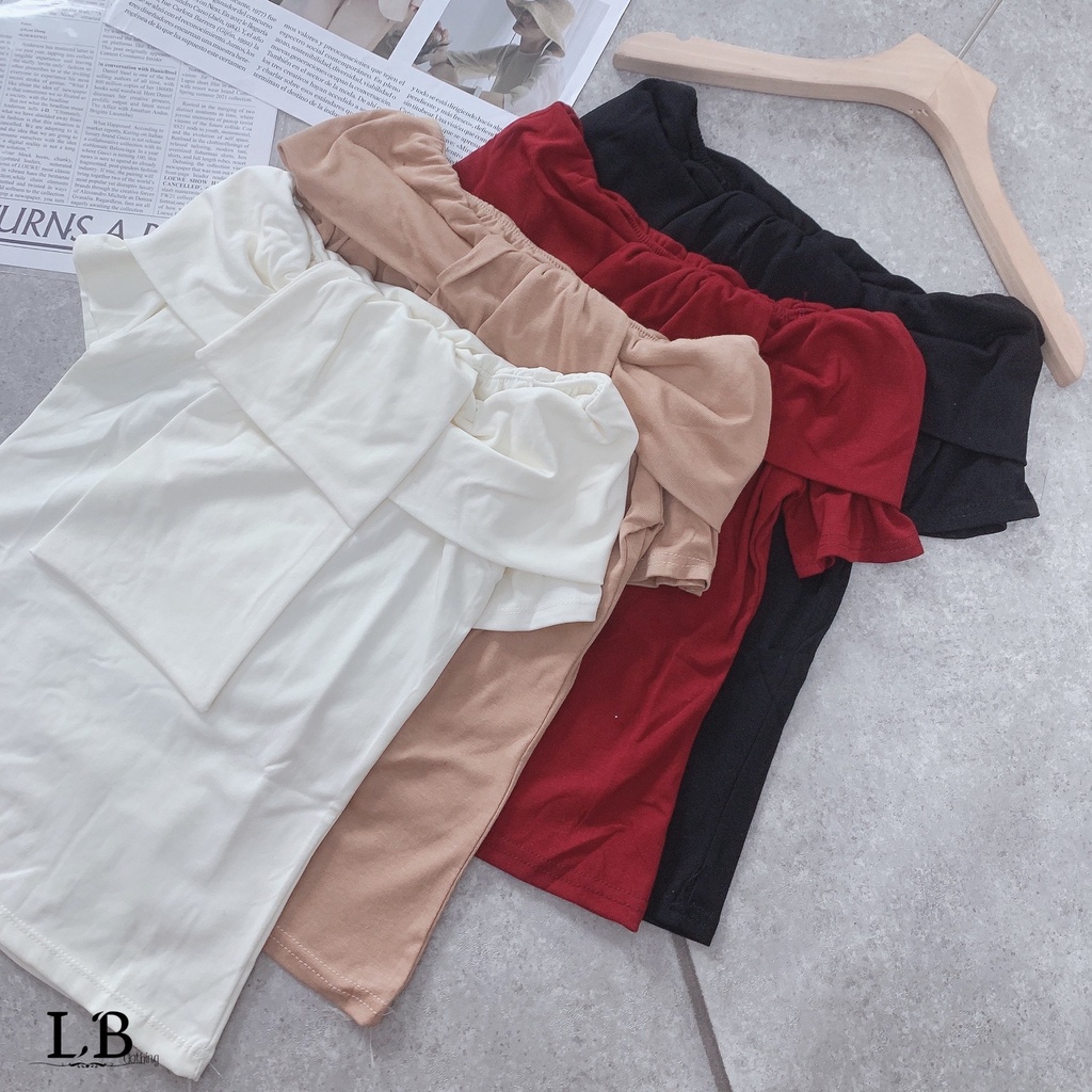 Xả hàng - Áo thun kiểu trễ vai nơ ngực, Áo kiểu ngắn tay sexxy dáng ôm CS6527 - NhiNhi Shop