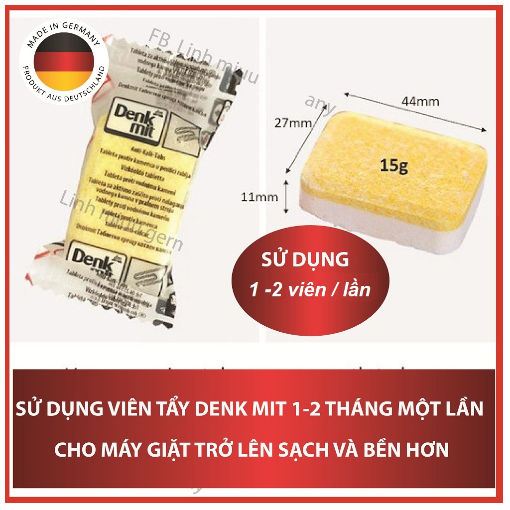 Viên tẩy lồng giặt Denkmit - Hàng Đức - Làm sạch lồng giặt - Khử mùi hôi - giúp quần áo thơm tho - Giá 1 viên