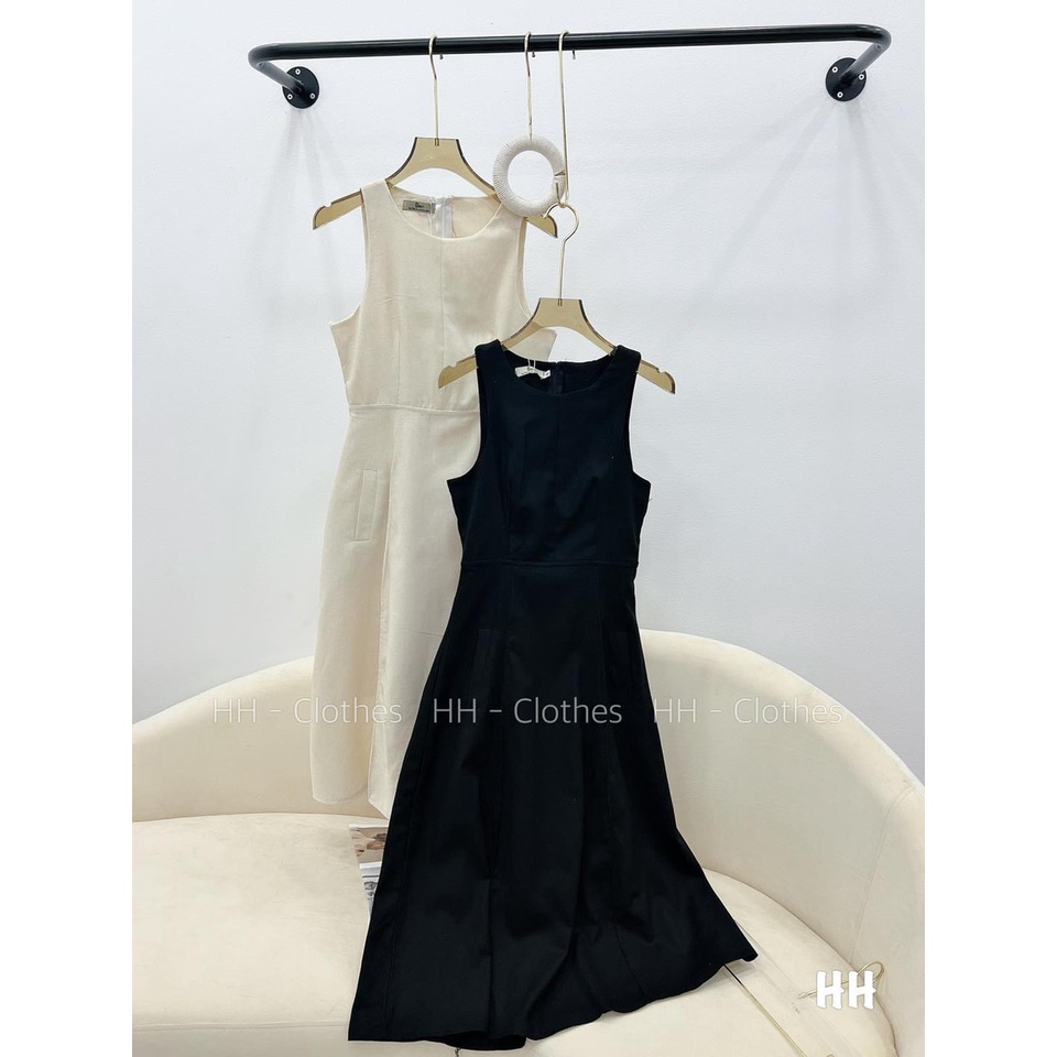 Váy 2 dây sách nách dáng xoè chất xước về 2 màu đen, kem