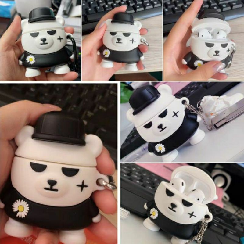 (Order 7 ngày) Case bảo vệ Airpods i9s/i10/1/2 gấu G-Dragon đội mũ snapback hoa cúc peaceminusone thug life