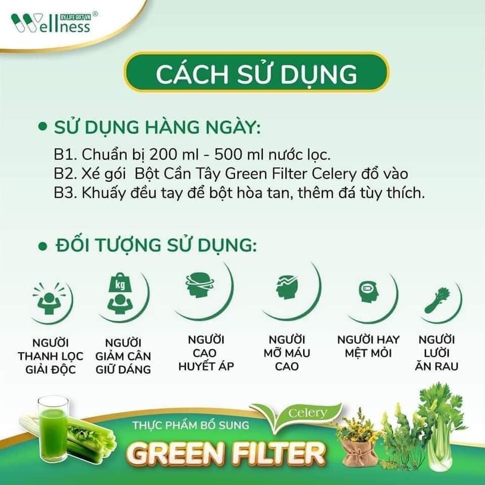 Bột cần tây sấy lạnh Organic GREEN FILTER giảm cân, giữ dáng, đẹp da, thanh lọc cơ thể, cân bằng nội tiết tố nữ