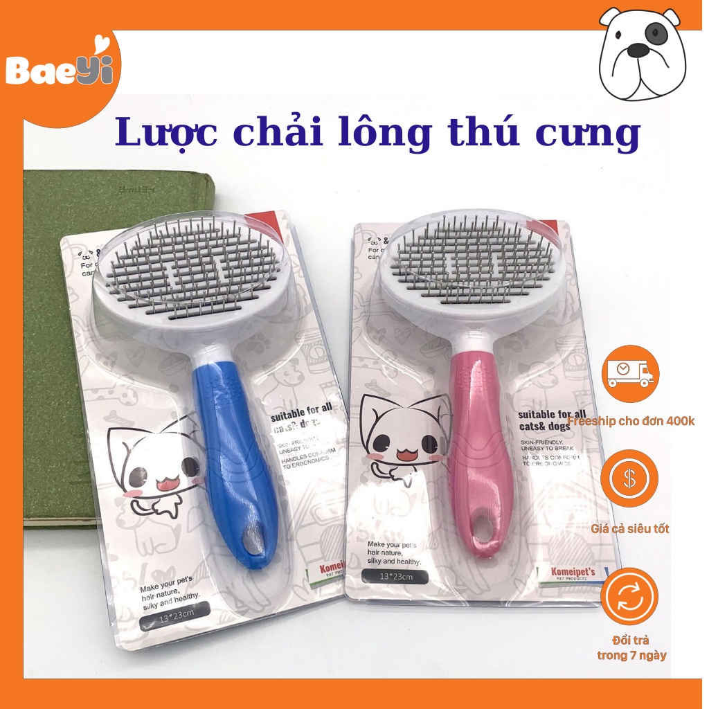 Lược chải lông chó mèo có nút bấm Komei chải lông chó mèo, lược đơn giản nhỏ gọn, chăm sóc thú cưng - BaeYi petshop, L02