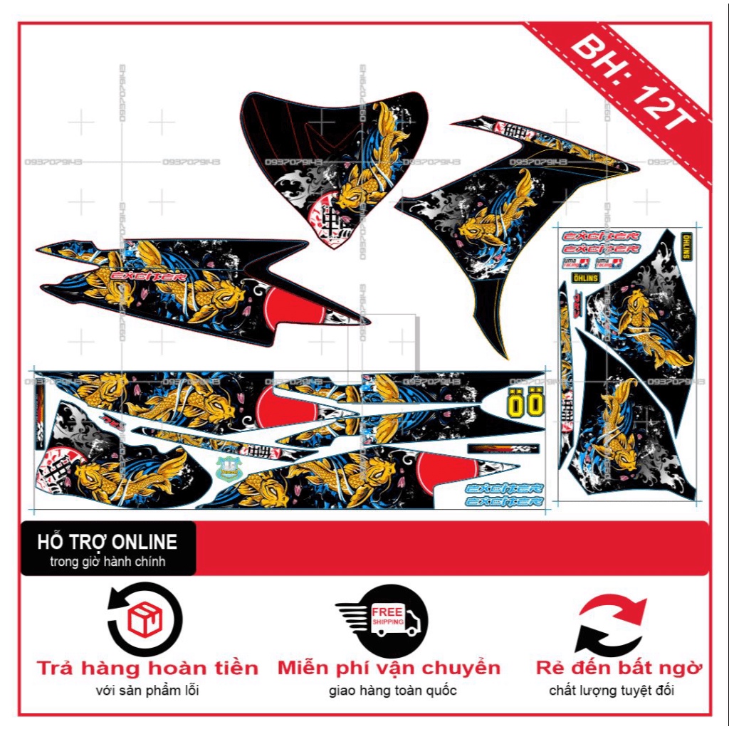 TEM RỜI EX 2011 CÁ CHÉP DÁN XE ĐEN -- SHIN DECAL 2