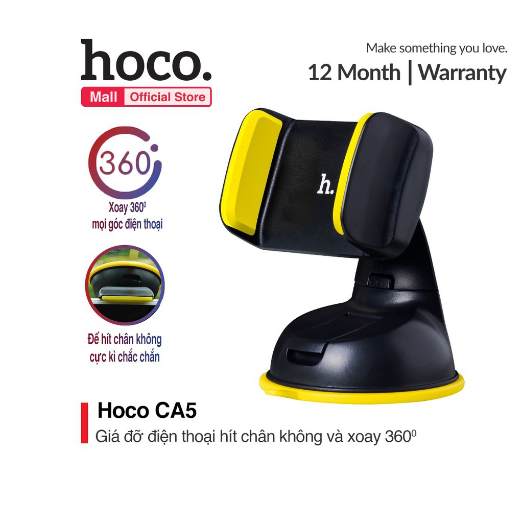 CHÍNH HÃNGKẸP Giá đỡ Hoco CA5 kẹp điện thoại trên xe hơi Ô TÔ xoay 360 độ đế hít chân không cực kì chắc chắn