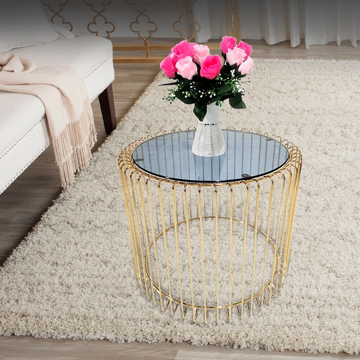 Bàn trà tròn FUNHOUSE đá cẩm thạch chân sắt phòng khách đường kính 50 cm - A11