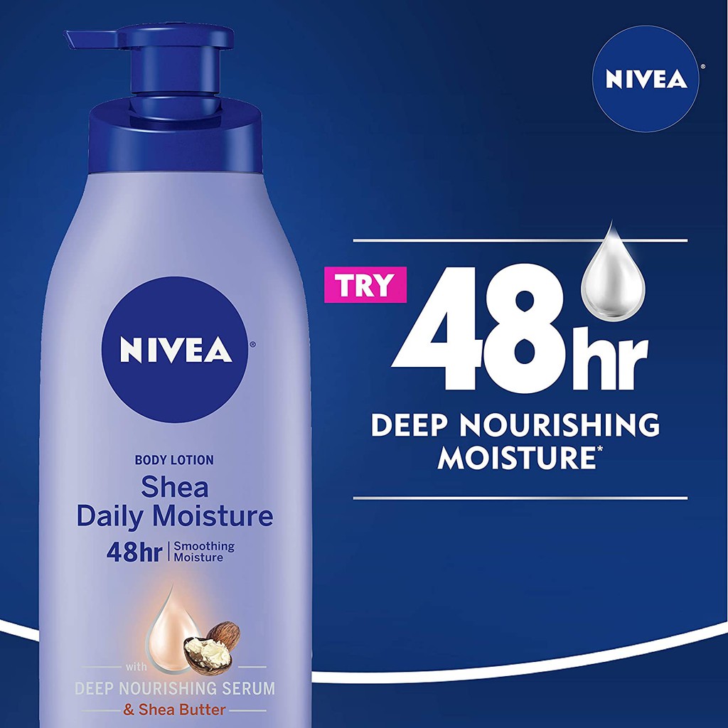 Dưỡng thể giữ ẩm da 48h NIVEA Shea Daily Moisture Body Lotion 48 Hour Moisture For Dry Skin 500ml (Mỹ)