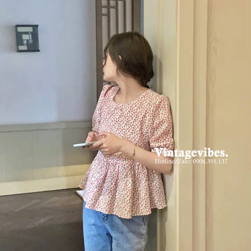 Áo sơ mi kiểu nữ, Áo sơ mi hoa nhí buộc nơ sau tiểu thư màu pastel